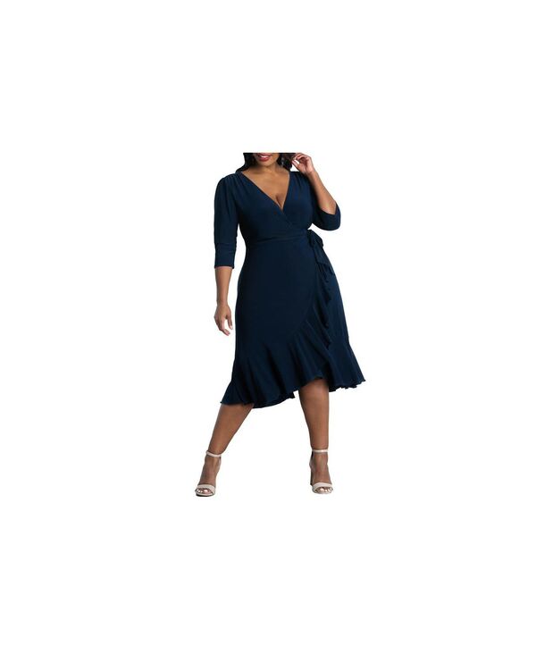 キヨナ レディース トップス ワンピース プラスサイズ フリル ミディ Kiyonna Plusize Whimsy Ruffled Midi Wrap Dress Nouveau navy ネイビー