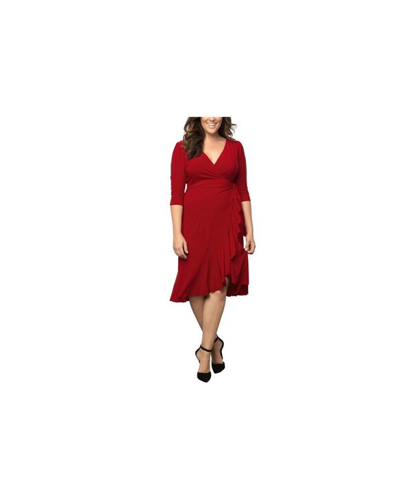 キヨナ レディース トップス ワンピース プラスサイズ フリル ミディ Kiyonna Plusize Whimsy Ruffled Midi Wrap Dress Tomato red レッド