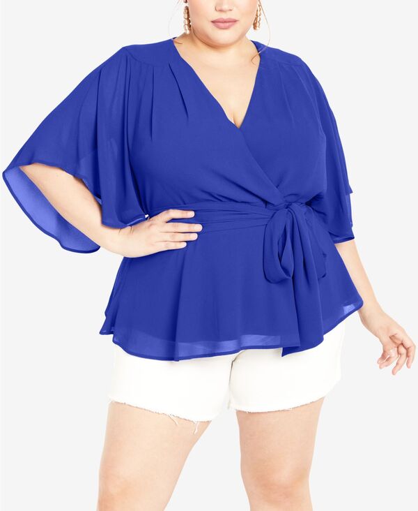 シティーシック レディース トップス シャツ プラスサイズ CITY CHIC Plusizelegant Wrap Top Ultra Blue ブルー｜ReVida 店