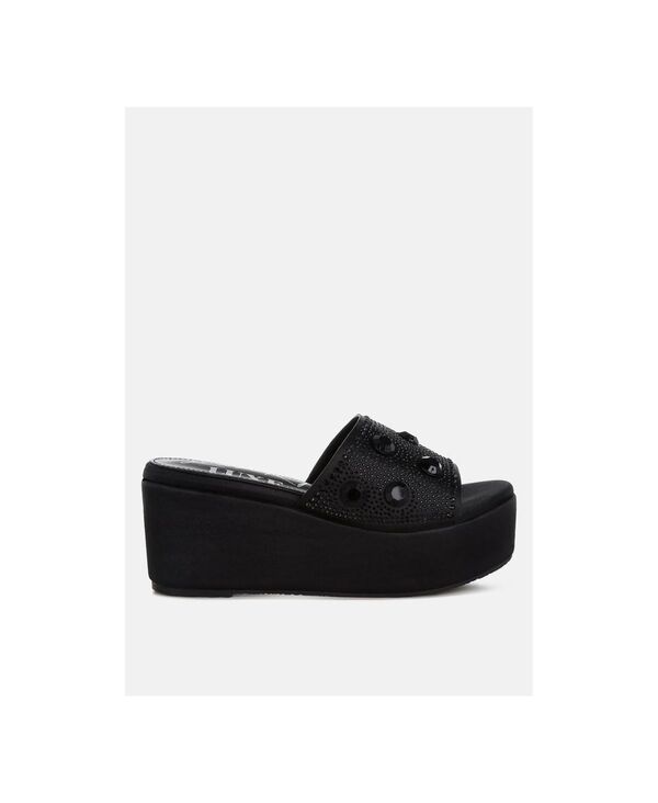 ロンドンラグ レディース シューズ パンプス サンダル London Rag Womens Meta charts Diamante and Rhinestone Flatform Sandals Black ブラック