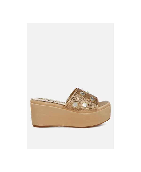 ロンドンラグ レディース シューズ パンプス サンダル London Rag Womens Meta charts Diamante and Rhinestone Flatform Sandals Gold ゴールド 靴-パンプス-レディース靴