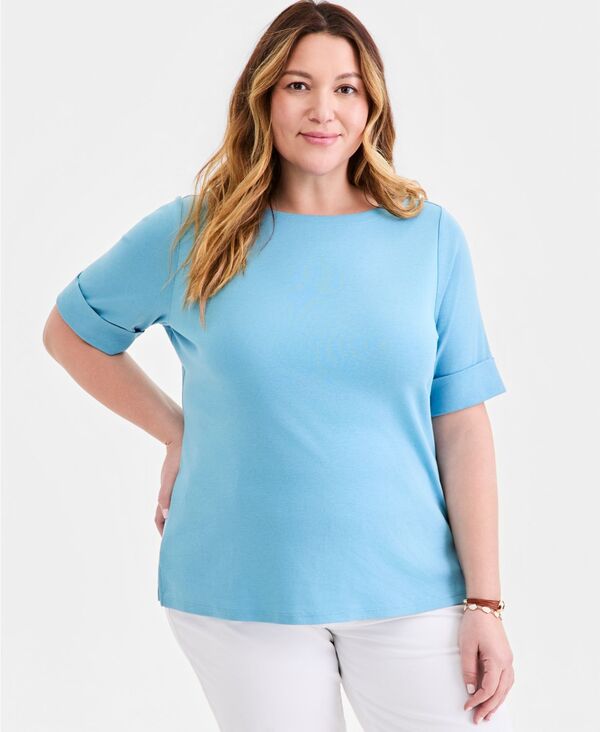 スタイルアンドコー レディース トップス シャツ コットン Style & Co Women's Boat-Neck Elbow Sleeve Cotton Top Exclusively at Macy's Cool River