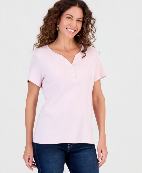 スタイルアンドコー レディース トップス シャツ 半袖 コットン Style & Co Women'short-Sleeve Cotton Henley Top Exclusively at Macy's Lilac Sky ライラック