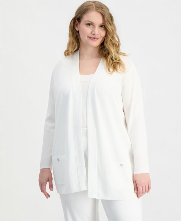 アンクライン レディース アウター ニット・セーター プラスサイズ カーディガン Anne Klein Plusize Malibu Open-Front Cardigan Bright White ホワイト|ReVida 店