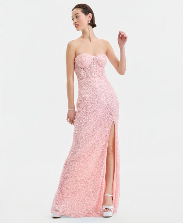 シティー スタジオ レディース トップス ワンピースパンコール City Studios Juniors' Faux-Pearl Sequined Gown Created for Macy's PINK ピンク｜ReVida 店