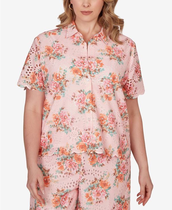 ルビーアールディー レディース トップス シャツ フラワー柄 プラスサイズ フラワー Ruby Rd. Plusize Floral Scalloped Hem Camp Shirt Light Rose Multi マルチカラー