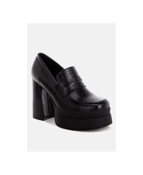 ロンドンラグ レディース シューズ スリッポン・ローファー 踵 London Rag Womens Edwina Chunky Penny Strap Heeled Loafers Black faux leather 黒いこと