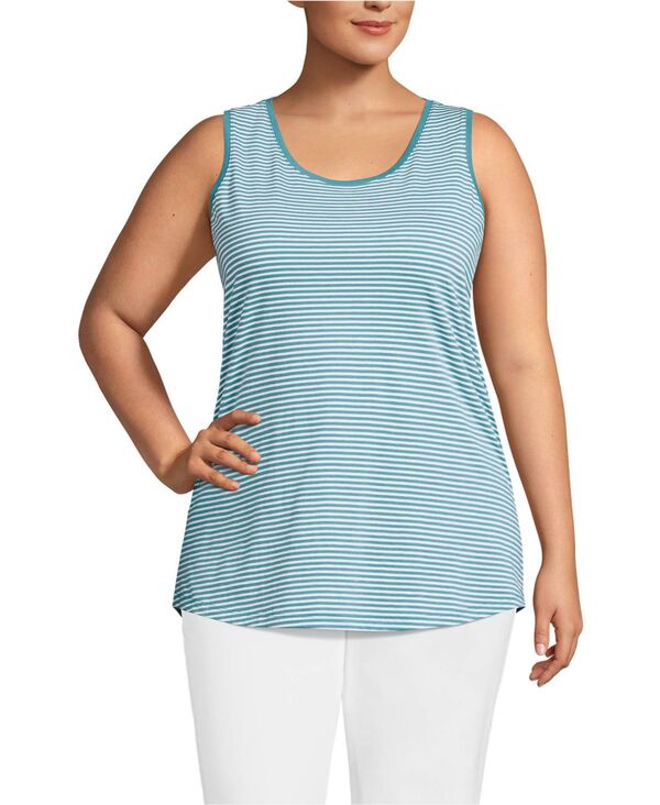 ランズエンド レディース トップス シャツ プラスサイズ コットン Lands' End Plusize Supima Cotton Tunic Tank Top Bright aqua micro stripe アクア