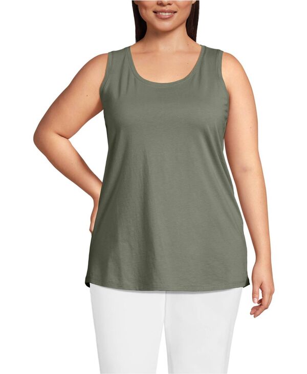 ランズエンド レディース トップス シャツ プラスサイズ コットン Lands' End Plusize Supima Cotton Tunic Tank Top Sage セージ