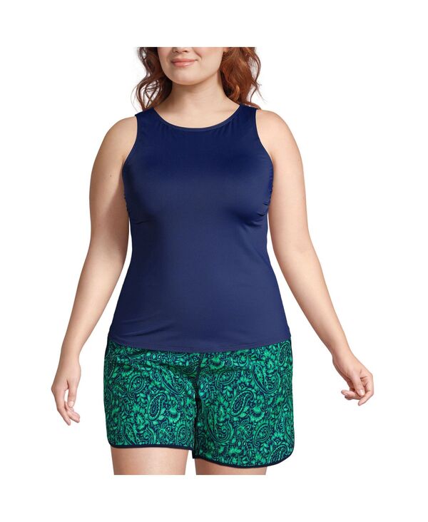 ランズエンド レディース 水着 トップのみ ハイネック Lands' End Women's High Neck UPF 50 Sun Protection Modestankini Swimsuitop Lake blue geo floral ブルー 18,536円