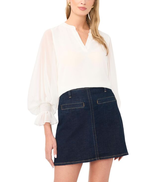 ヴィンスカムート レディース トップス シャツ 長袖 Vince Camuto Women'split-Neck Long-Sleeve Top New Ivory アイボリー