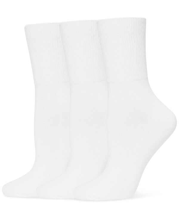 ヒュー レディース アンダーウェア 靴下 リブ Hue Women's 3-Pack Bobby Ribbed-Cuff Crew Socks U23317 White ホワイト