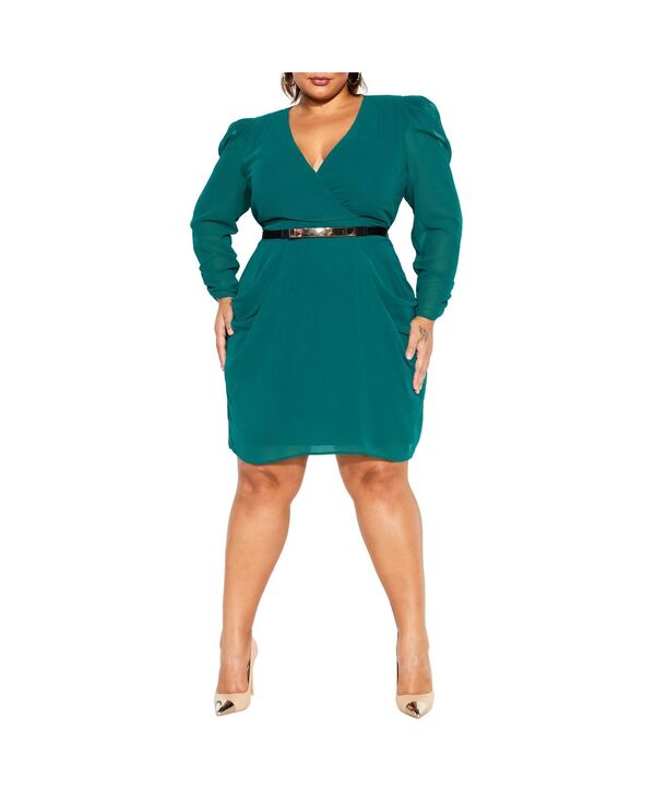 シティーシック レディース トップス ワンピース プラスサイズ CITY CHIC Plusize Wrap Affair Dress Green グリーン