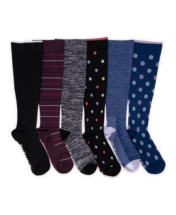 ムクルクス レディース アンダーウェア 靴下 ナイロン MUK LUKS Women's 6 Pack Nylon Wide Compression Knee-High Socks Ebony/burgundy/blue ブルー