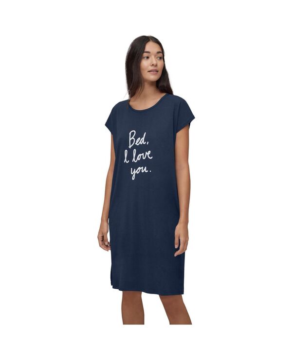 Ellos レディース アンダーウェア ナイトウェア Vネック プラスサイズ シャツ ellos Plusize V-Neck Sleep Shirt Navy bed i love you ネイビー