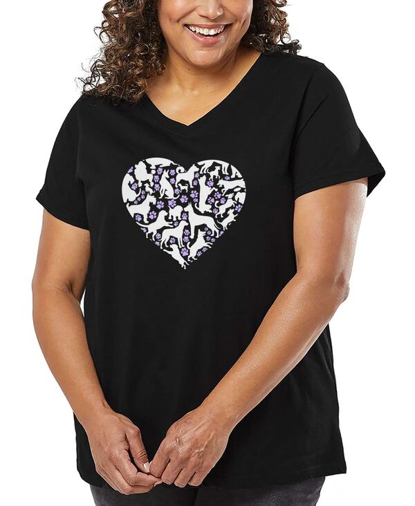 エルエーポップアート レディース トップス Tシャツ Vネック プラスサイズ LA Pop Art Plusize Dog Heart Word Art V-Neck T-Shirt Black ブラック 6,735円