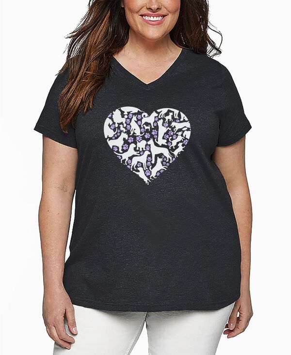 エルエーポップアート レディース トップス Tシャツ Vネック プラスサイズ LA Pop Art Plusize Dog Heart Word Art V-Neck T-Shirt Grey グレー
