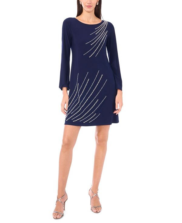 ミスク レディース トップス ワンピース クルーネック 長袖 MSK Women's Long-Sleeve Crew Neck Dress Classic Navy ネイビー