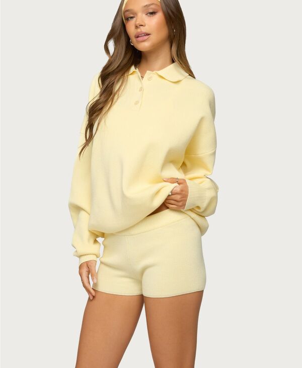 アディクテッド レディース アウター ニット・セーター ポロシャツ Edikted Women's Lorie Oversized Knit Polo Sweater Yellow イエロー