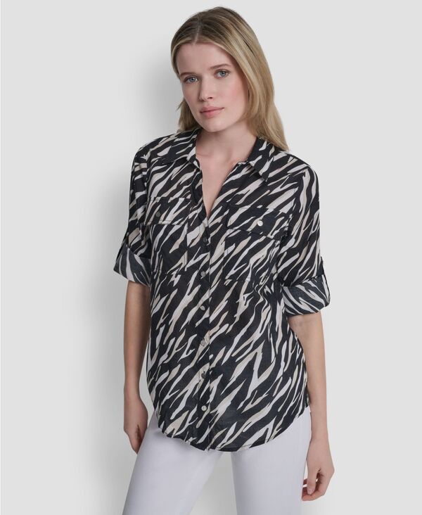 ダナ キャラン ニューヨーク レディース トップス シャツ プリント 長袖 DKNY Women's Printed Long-Sleeve Shirt Concrete Animal アニマル