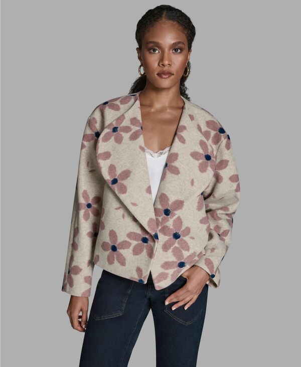 ビーシビージー レディース アウター ジャケット・ブルゾン フラワー柄 プリント フラワー BCBG Women's Floral Printed Wrap Jacket Heather Light Oat/Soft Dusk/River Mi ヘザー