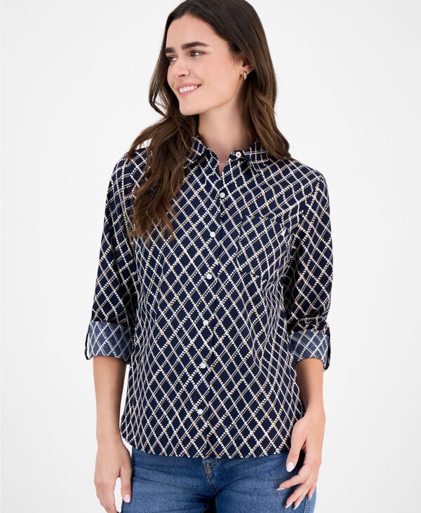 ナウティカ レディース トップス シャツ Nautica Women's Patterned Roll-Tab Shirt Argyle Night Sky Multi マルチカラー