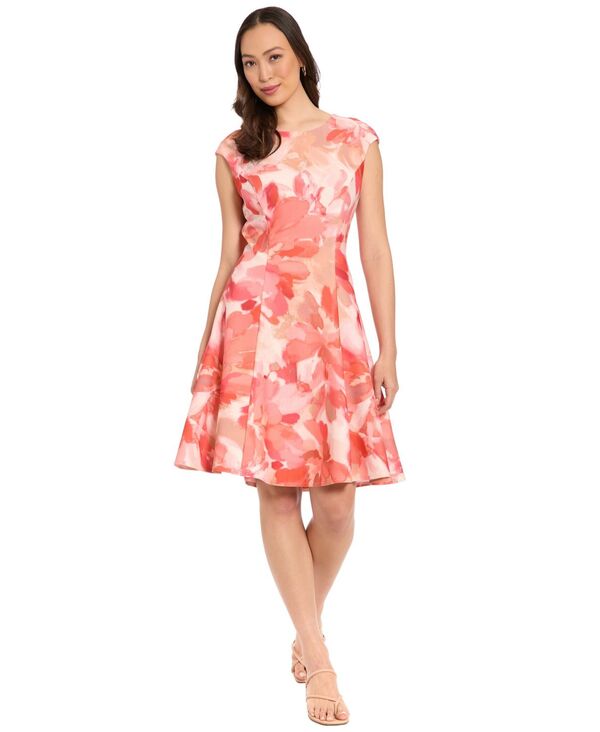 ロンドンタイムス レディース トップス ワンピース キャップスリーブ キャップ London Times Women's Cap-Sleeve Fit and Flare Dress Ivory/Coral アイボリー