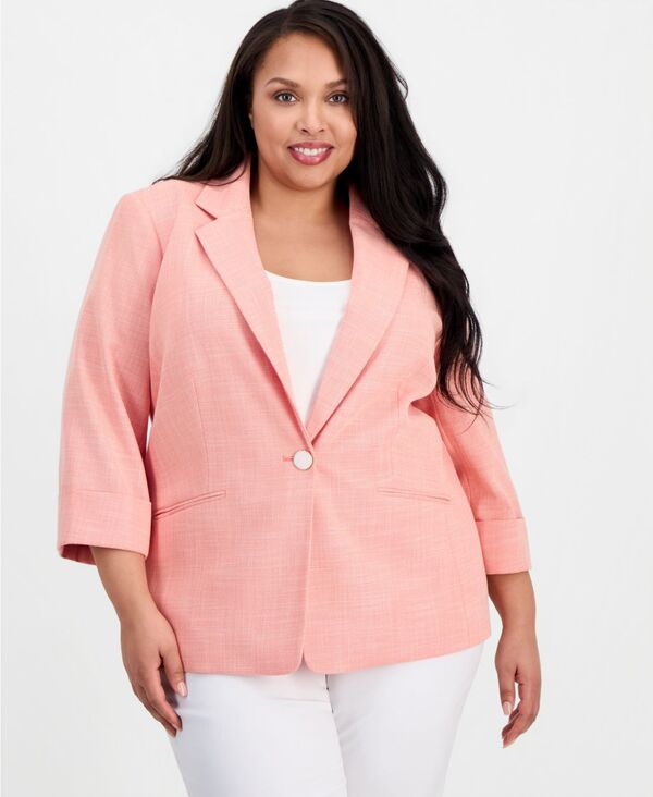 カスパール レディース アウター ジャケット・ブルゾン プラスサイズ ブレザー Kasper Plusize Notch-Lapel One-Button Blazer Mandarin Vanilla Ice|ReVida 店
