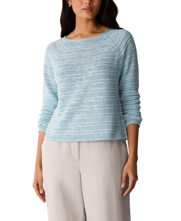 エイリーンフィッシャー レディース アウター ニット・セーター プラスサイズ Eileen Fisher Women's Plusize Bateau Neck Textured Sweater Breeze|ReVida 店