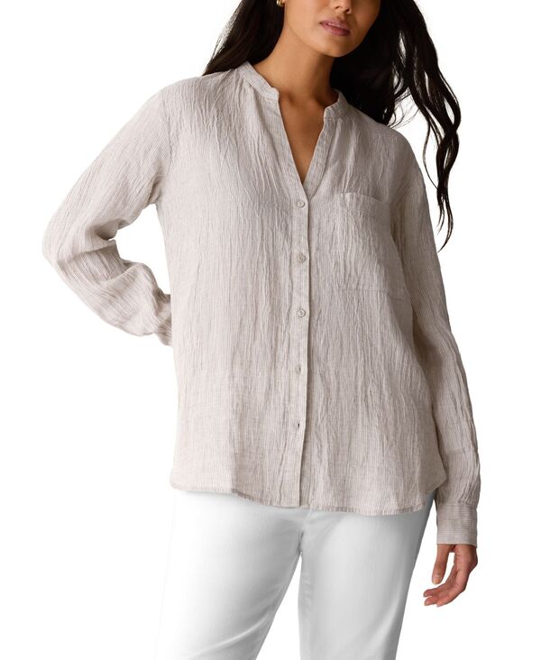 エイリーンフィッシャー レディース トップス シャツ プラスサイズ Eileen Fisher Women's & Plusize Mandarin Collar Shirt Wheat