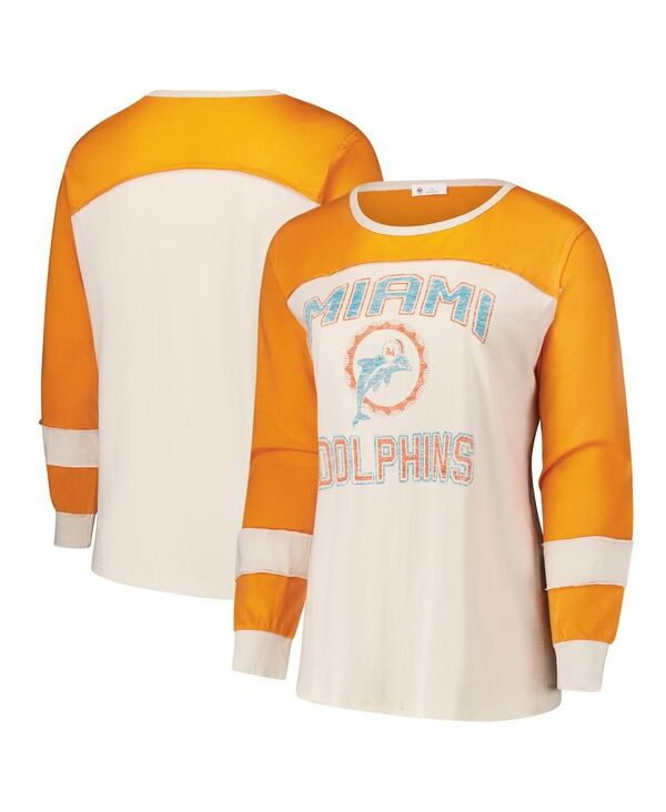 47 ブランド レディース トップス Tシャツ プラスサイズ '47 Brand Women's Cream/Orange Miami Dolphins Plusize Double Header Curve Toni Long Sleeve T-Shirt Cream Orange クリーム｜ReVida 店