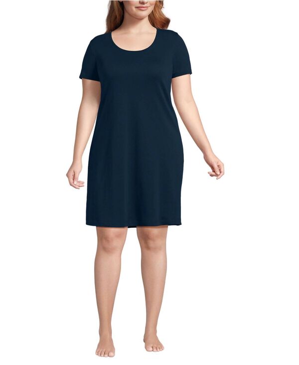 ランズエンド レディース アンダーウェア ナイトウェア ひざ丈 プラスサイズ コットン Lands' End Plusize Cotton Short Sleeve Knee Length Nightgown Radiant navy ネイビー|ReVida 店