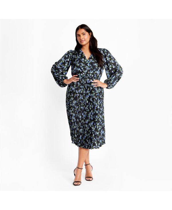 シティーシック レディース トップス ワンピース プラスサイズ CITY CHIC Plusize Finley Pleat Dress Blue print ブルー｜ReVida 店
