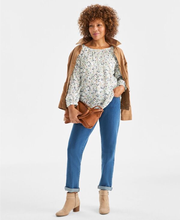 スタイルアンドコー レディース トップス シャツ プリント Style & Co Women's Printed Split Neck Peasantop Macy's Exclusive Ditsy Vanilla