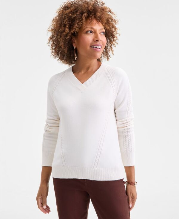 スタイルアンドコー レディース アウター ニット・セーター Vネック Style & Co Women's Cable-Knit V-Neck Sweater Macy's Exclusiveggnog