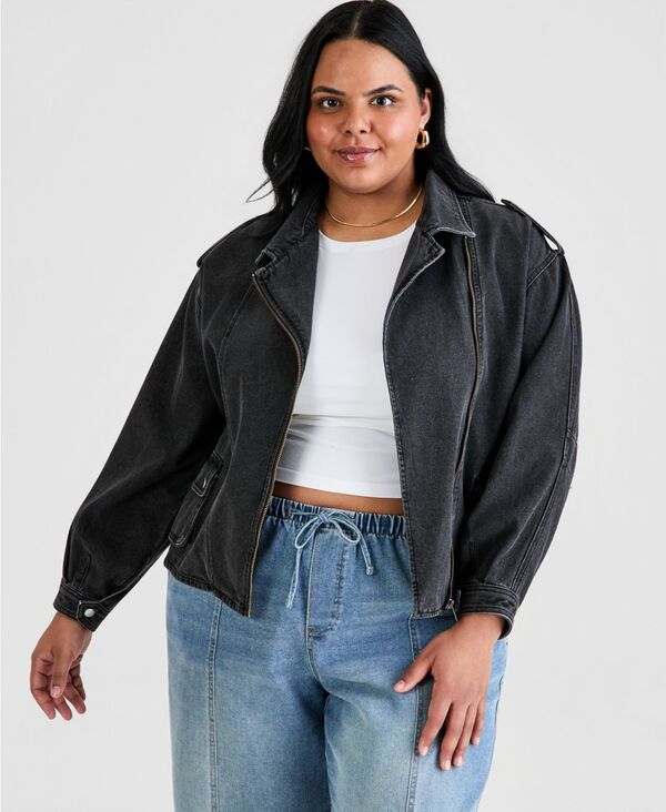 アンドノウディス レディース アウター ジャケット・ブルゾン デニム And Now This Women's Denim Zip-Front Moto Jacket Macy's Exclusive Black Wash ブラック