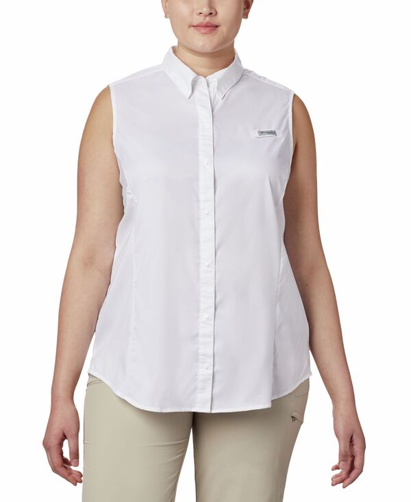 コロンビア レディース トップス シャツ プラスサイズ ノースリーブ Columbia Plusize PFG Tamiami Button-Front Sleeveless Top White ホワイト
