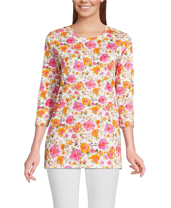 ランズエンド レディース トップス シャツ コットン Lands End Women 3/4 Sleeve Cotton Supima Tunic White multi painted blooms ホワイト