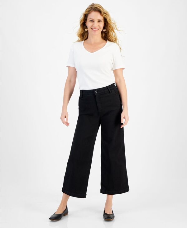 スタイルアンドコー レディース ボトムス デニムパンツ ジーンズ Style & Co Women's High-Rise Wide-Leg Crop Jeans Created for Macy's Deep Black ブラック
