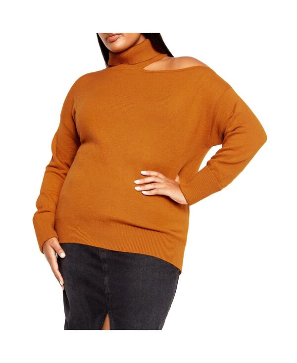 シティーシック レディース アウター ニット・セーター プラスサイズ CITY CHIC Plusize Cold Shoulder Jumper Honey ginger｜ReVida 店