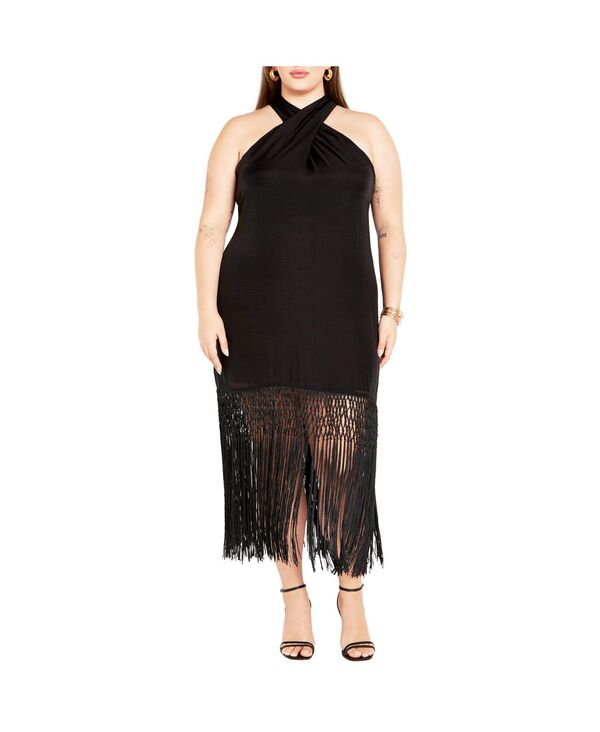 シティーシック レディース トップス ワンピース フリンジ CITY CHIC Women's Calypso Fringe Dress Black ブラック