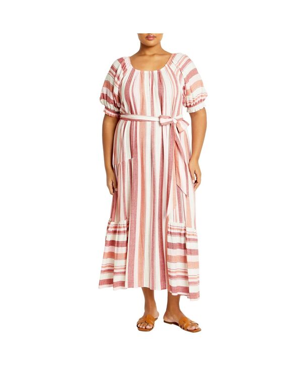 シティーシック レディース トップス ワンピース プラスサイズ CITY CHIC Plusize Jemima Dress Cosmostripe ストライプ｜ReVida 店
