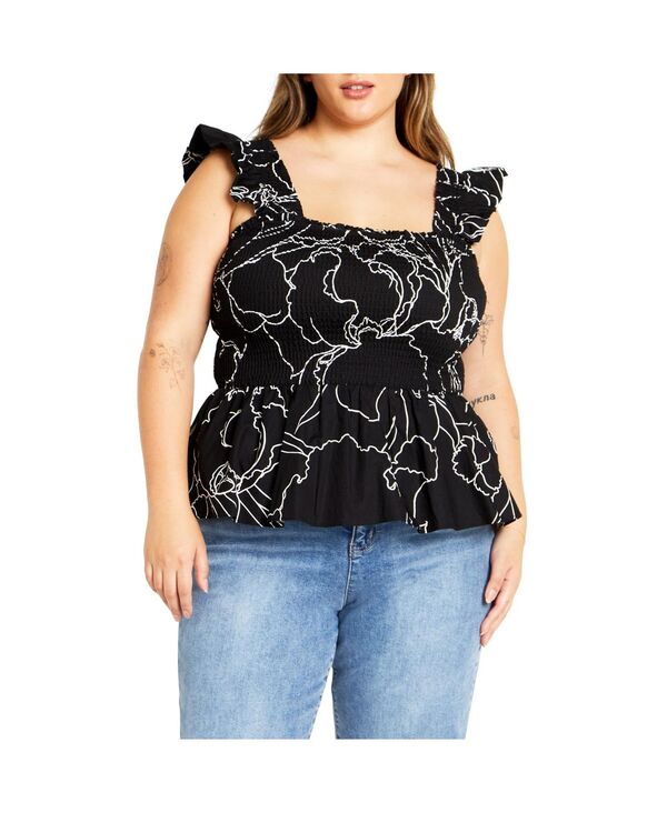 シティーシック レディース トップス シャツ プラスサイズ プリント CITY CHIC Plusize Marli Printop Black wild flower ブラック