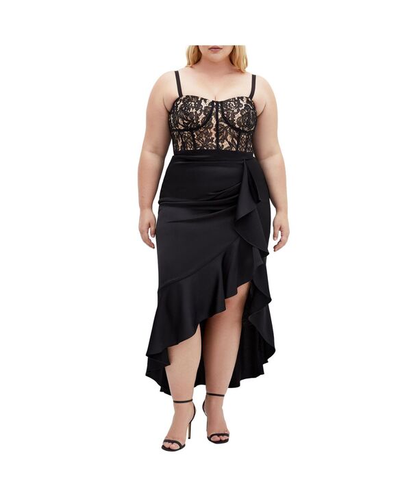 シティーシック レディース トップス ワンピース プラスサイズ フリル レース CITY CHIC Plusize Lace Ruffle Dress Black ブラック
