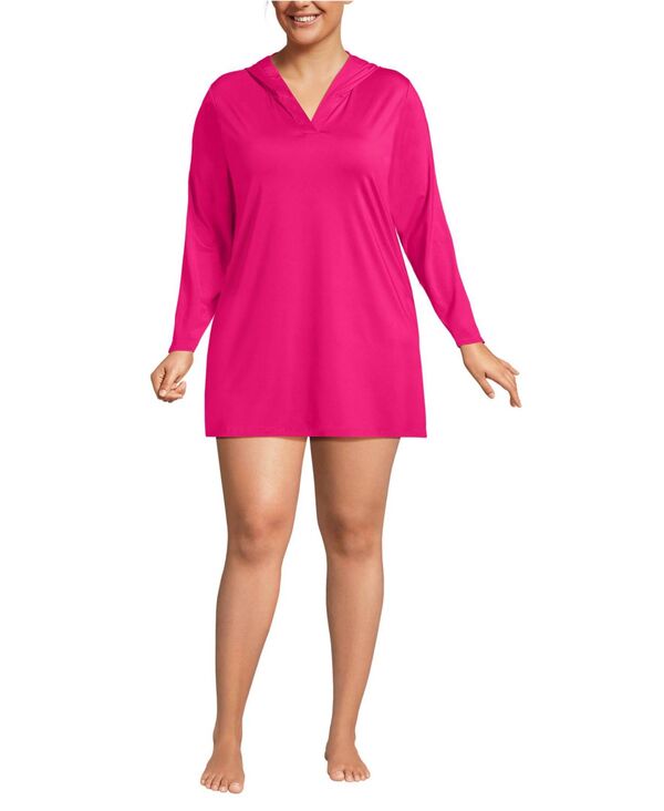 ランズエンド レディース トップス ワンピース プラスサイズ ミニ Lands' End Plusize SunShade UPF 50 Hooded Mini Swim Cover-Up Dress Riviera rose