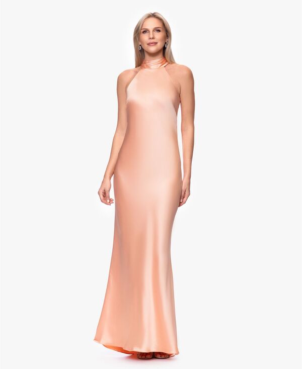 エスケープ レディース トップス ワンピース XSCAPE Women's Tie Neck Long Dress Peach ピーチ