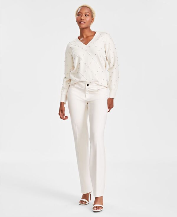 アンクライン レディース ボトムス カジュアルパンツ フレア Anne Klein Women's Flare Leg Compression Pant White Dove ホワイト