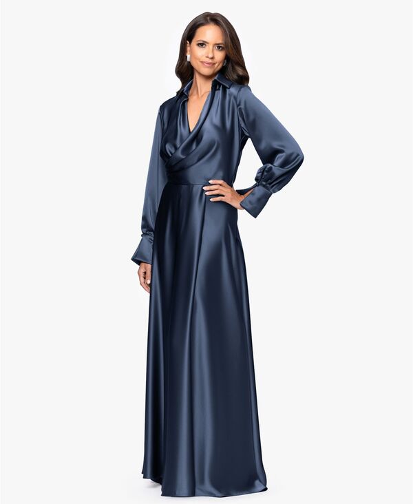エスケープ レディース トップス ワンピース 長袖 XSCAPE Women's Collared Long-Sleeve Dress Navy ネイビー