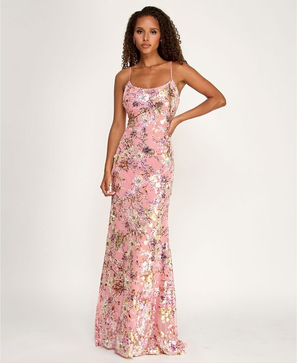エメラルドサンデー レディース トップス ワンピース フラワー柄 スパンコール フラワー Emerald Sundae Juniors' Floral Sequin Scoop Neck Gown Mauve multi マルチカラー