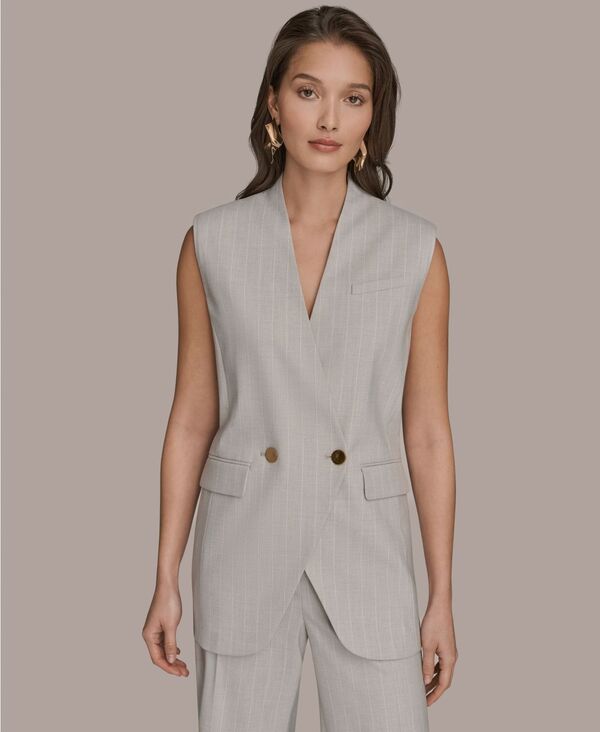 ダナ キャラン ニューヨーク レディース トップス ベスト Donna Karanew York Women's Pinstripe Front Button Vest Vapor Multi マルチカラー